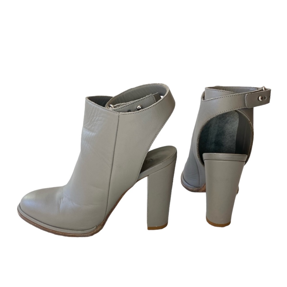 Vince Joanna Ankle-Strap Leather Booties Gray Leather Heels Shoes